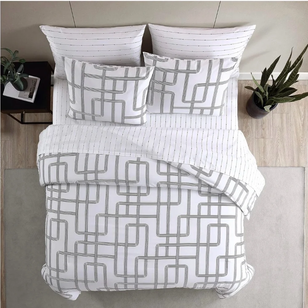 City Scene Mainline White Duvet Cover & Sham Bedding Set King - Picture 5 of 11